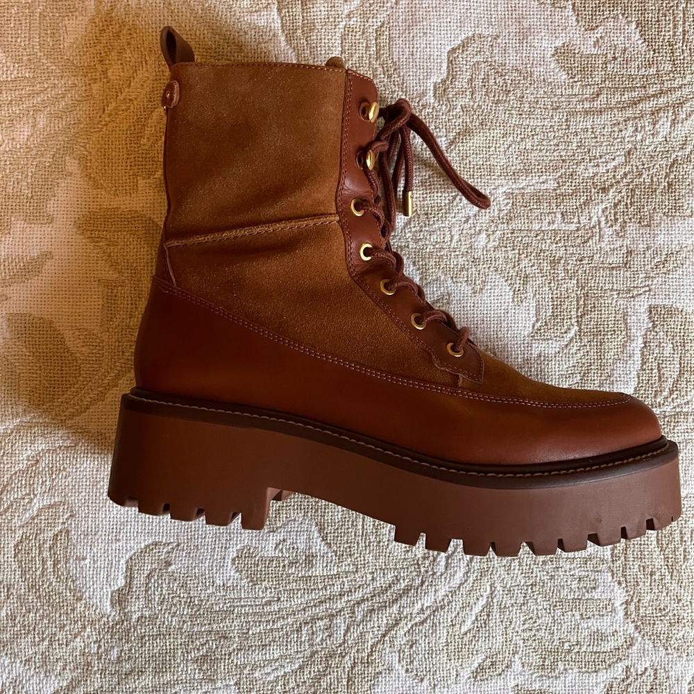 Sam Edelman Elliot combat boot Brown Lace-Up and side zip platform Lug Boots. - Picture 5 of 14